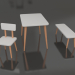 3d model Mesa, silla y banco infantil con patas de madera. - vista previa