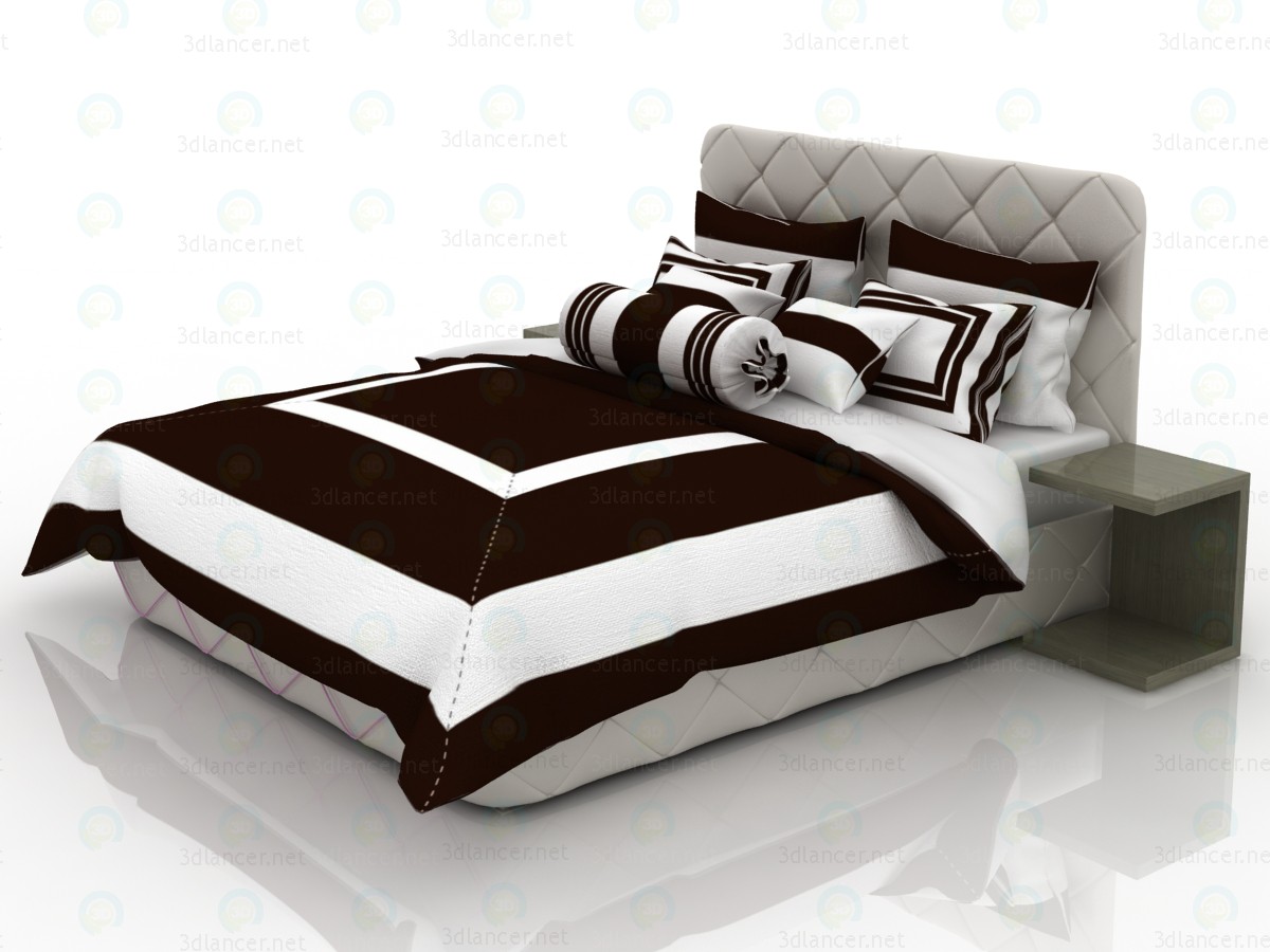 3d Bed with white-chocolate linens model buy - render