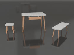 Table avec tiroir + banc + tabouret