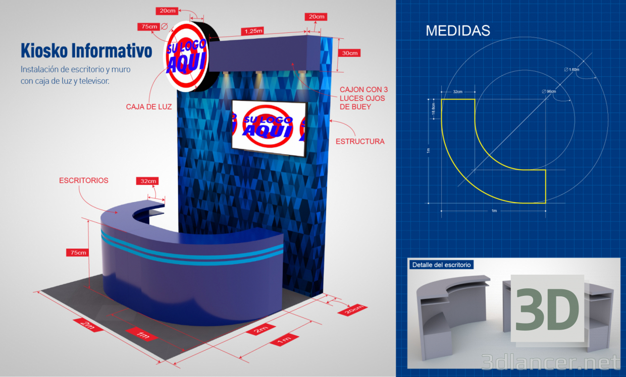 3D Modell Werbeinformations-Kioskstand - Vorschau