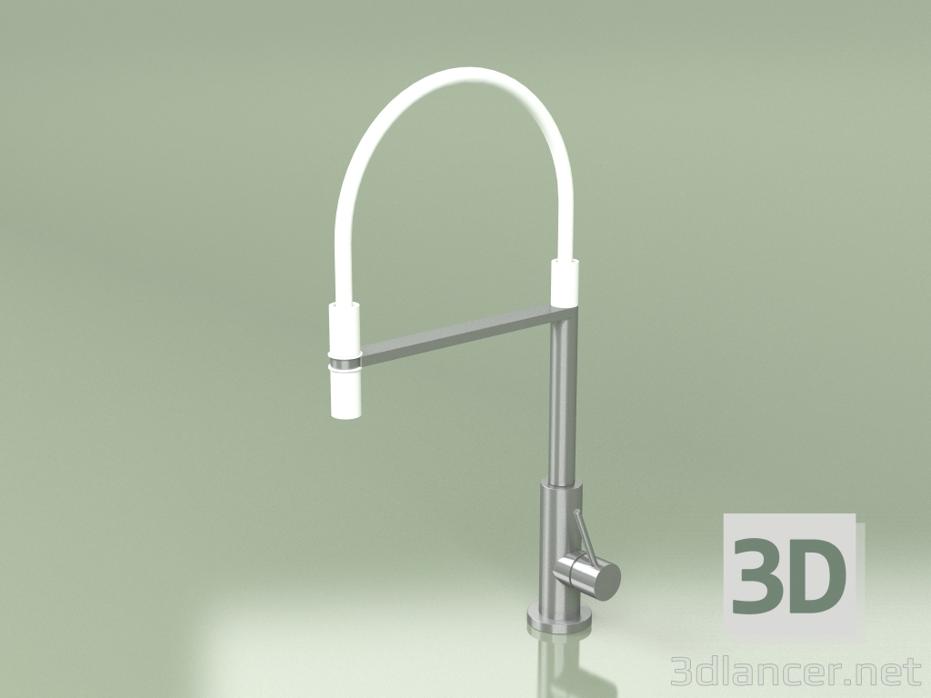 3d model Mezclador monomando para fregadero con caño giratorio, tubo flexible blanco, conexión magnética (604 - vista previa