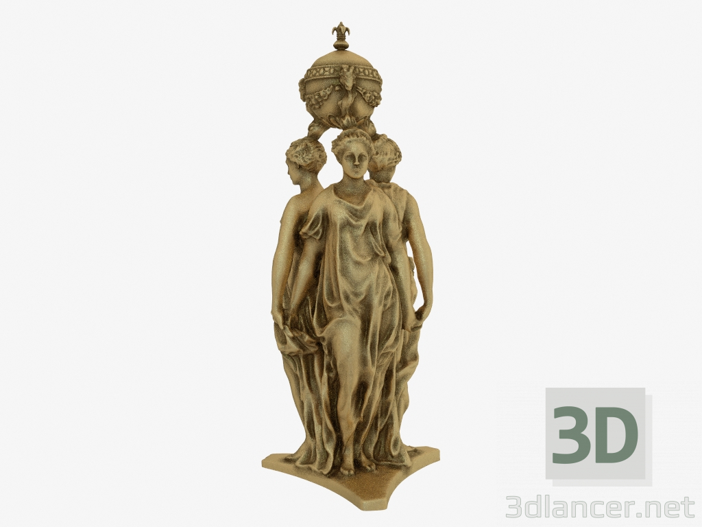 3D modeli Henry II Dominique florentin kalbi ile kase koruyan üç tane bronz heykel - önizleme