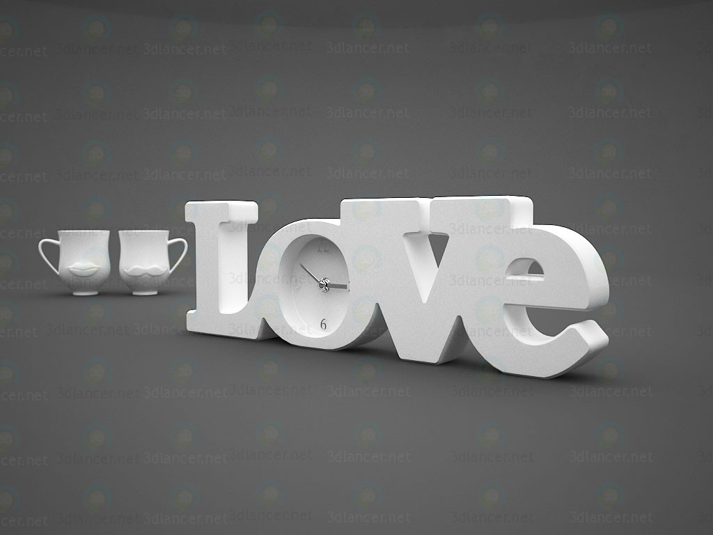 3d модель Декор годинник Love і чашки (губи + вуса) – превью