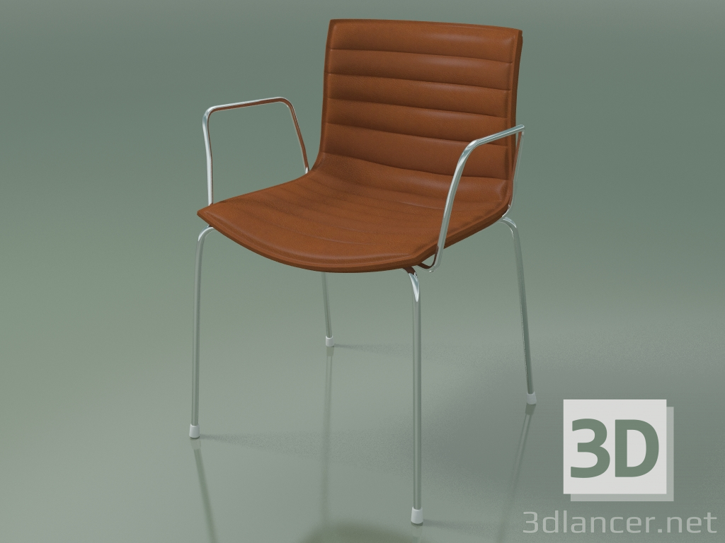 3d model Silla 0310 (4 patas con reposabrazos y tapicería de cuero extraíble + funda con rayas, cromo) - vista previa