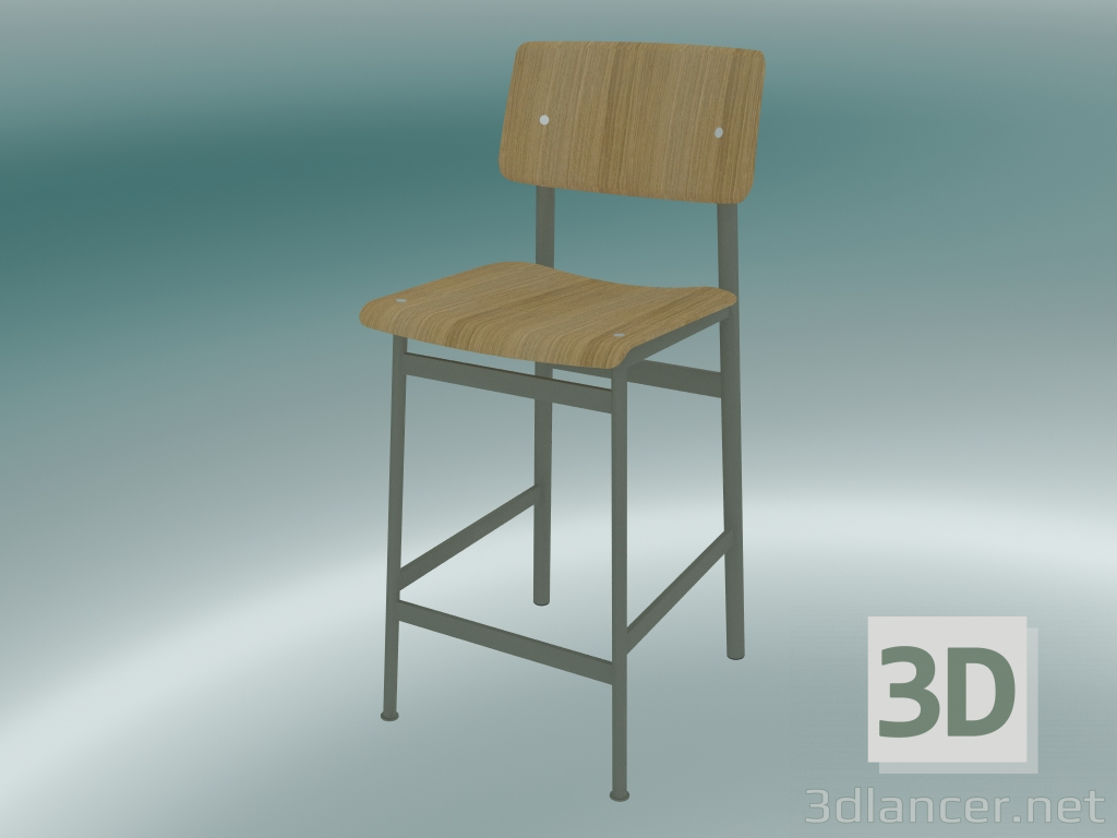 3d model Silla de bar Loft (65 cm, roble, verde polvoriento) - vista previa