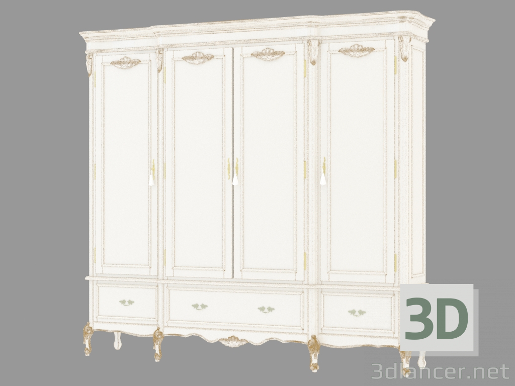 3D Modell Schrank Wand BN8828 (weiß mit goldener Patina) - Vorschau