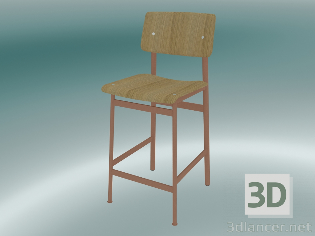 modèle 3D Chaise de bar Loft (65 cm, chêne, rose poudré) - preview