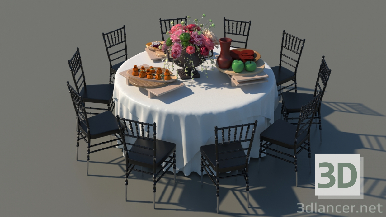 3d model Mesa de comedor cubierta con sillas - vista previa