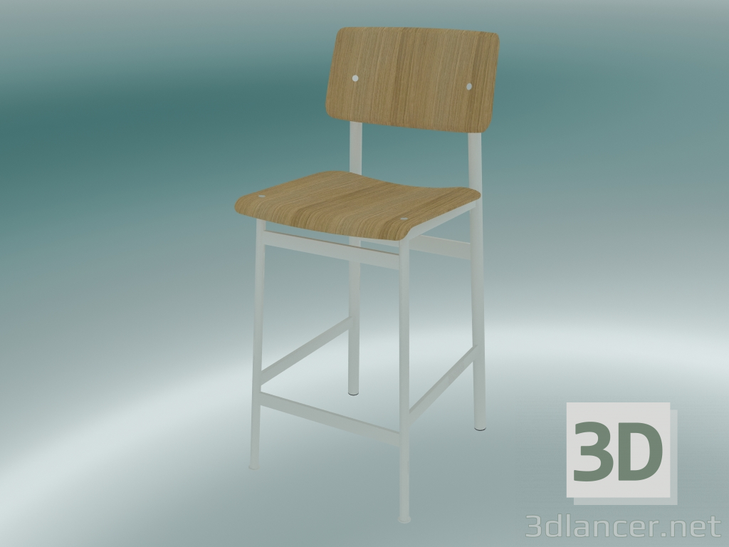 3d model Silla de bar Loft (65 cm, roble, blanco) - vista previa