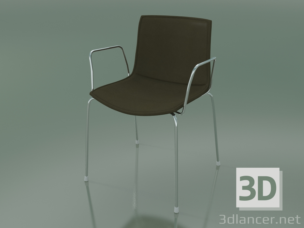 modello 3D Sedia 0310 (4 gambe con braccioli e rivestimento sfoderabile in pelle, rivestimento 2, cromato) - anteprima