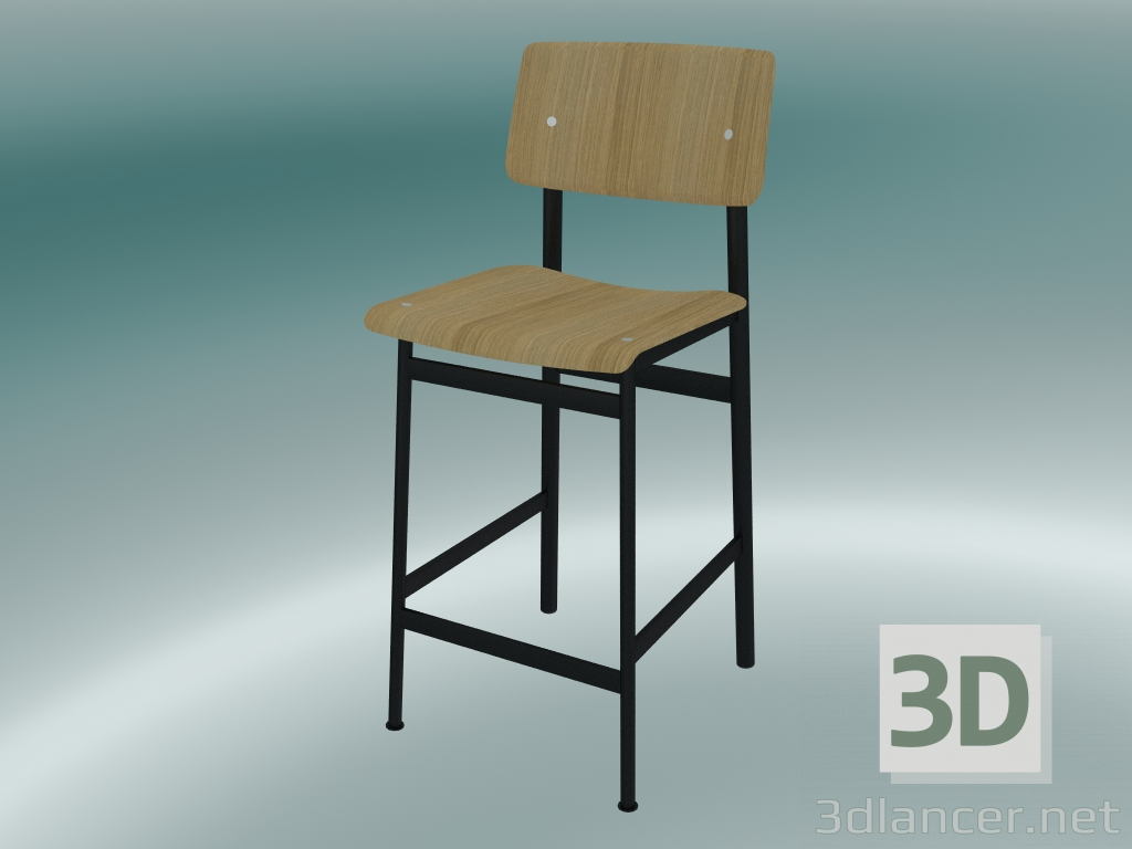 3d model Silla de bar Loft (65 cm, roble, negro) - vista previa