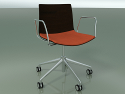 Silla 0302 (5 ruedas, con reposabrazos, LU1, con cojín de asiento, wengué)