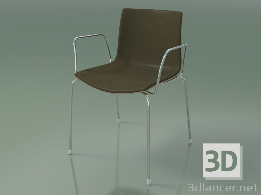 3d model Silla 0325 (4 patas con reposabrazos y tapicería de cuero, roble blanqueado) - vista previa