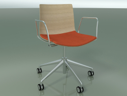 Silla 0302 (5 ruedas, con reposabrazos, LU1, con cojín de asiento, roble blanqueado)