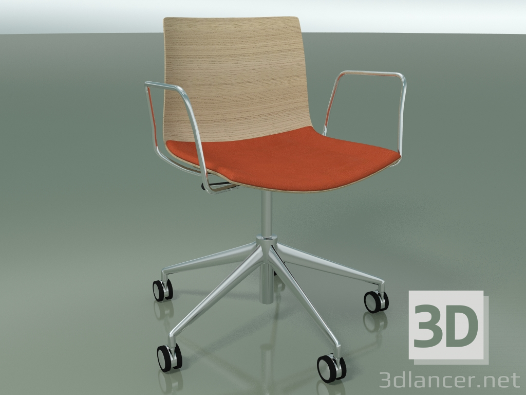 3d model Silla 0302 (5 ruedas, con reposabrazos, LU1, con cojín de asiento, roble blanqueado) - vista previa