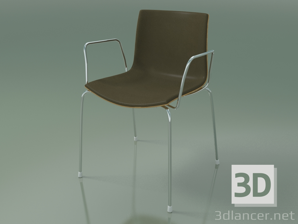 modèle 3D Chaise 0325 (4 pieds avec accoudoirs et garniture avant en cuir, chêne naturel) - preview