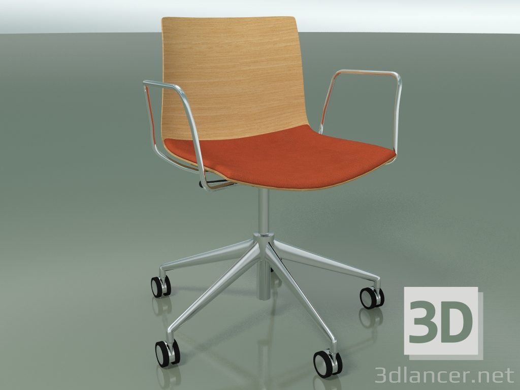 modèle 3D Chaise 0302 (5 roulettes, avec accoudoirs, LU1, avec coussin d'assise, chêne naturel) - preview