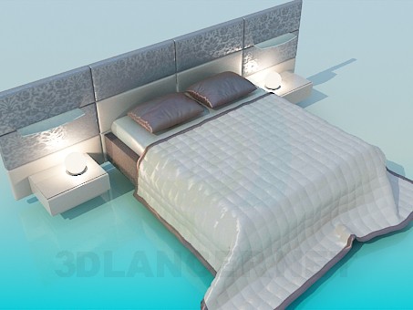 Modelo 3d Cama de casal com mesas laterais - preview