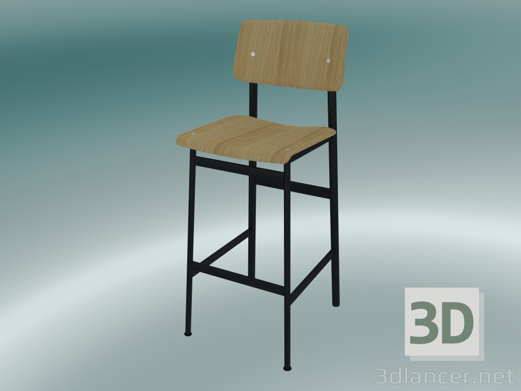 3d model Bar chair Loft (75 cm, Oak, Black) - preview