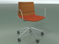 Silla 0302 (5 ruedas, con reposabrazos, LU1, con cojín de asiento, efecto teca)