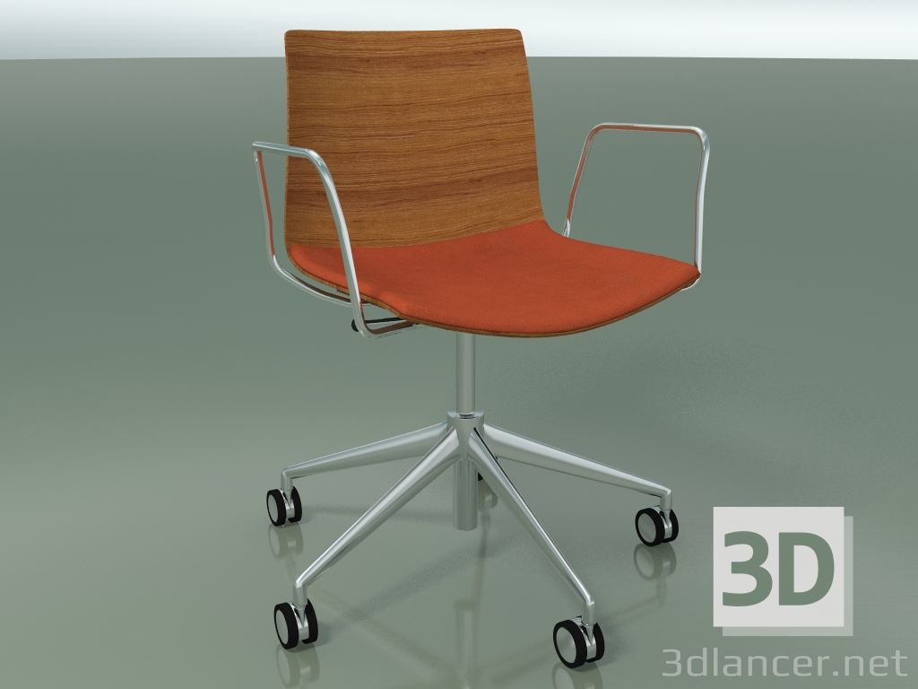 3d model Silla 0302 (5 ruedas, con reposabrazos, LU1, con cojín de asiento, efecto teca) - vista previa