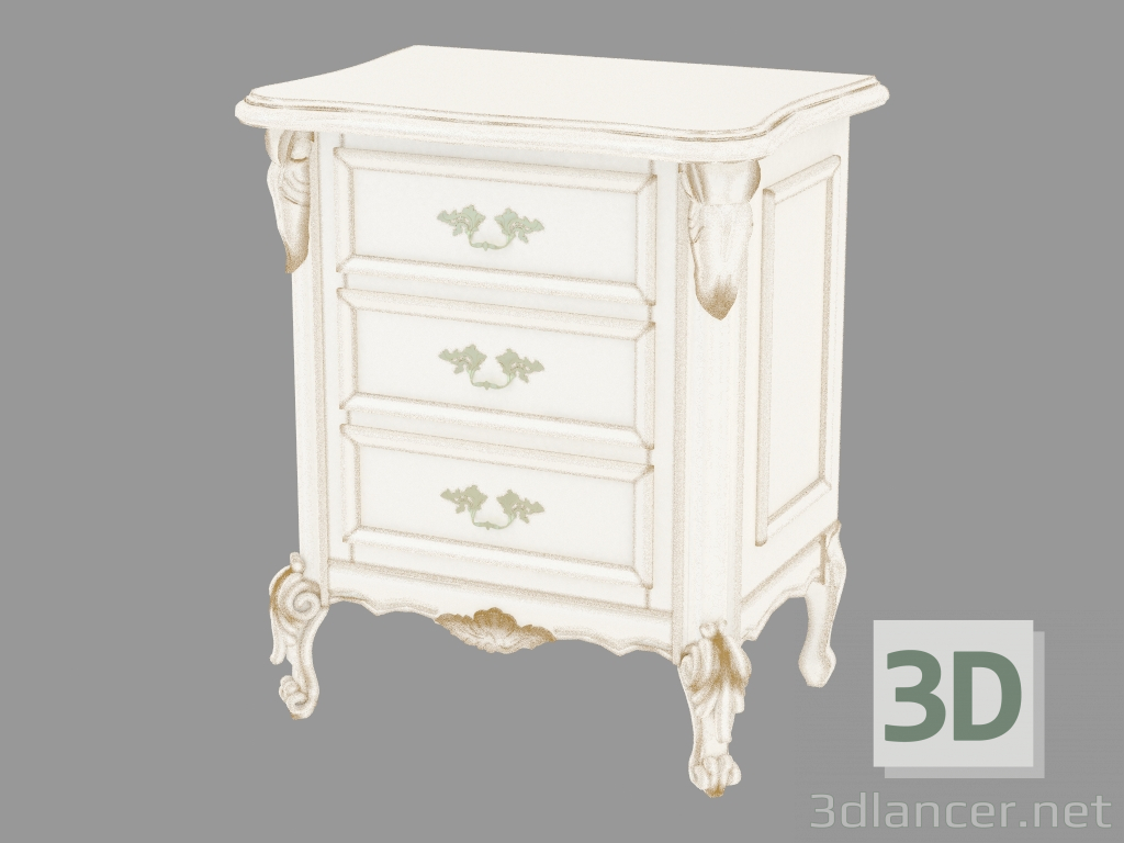 3D Modell Bedside drei Schubladen BN8833 (weiß mit goldenen Patina) - Vorschau