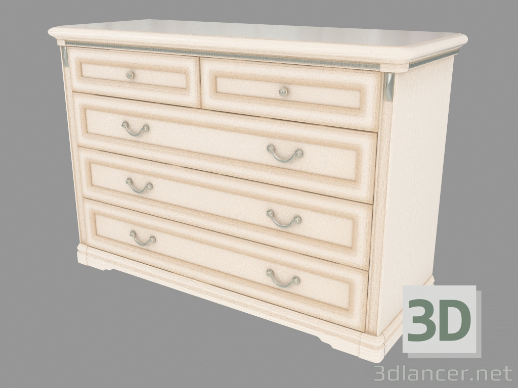 3d model Cómoda con cinco (1276x870x495) - vista previa