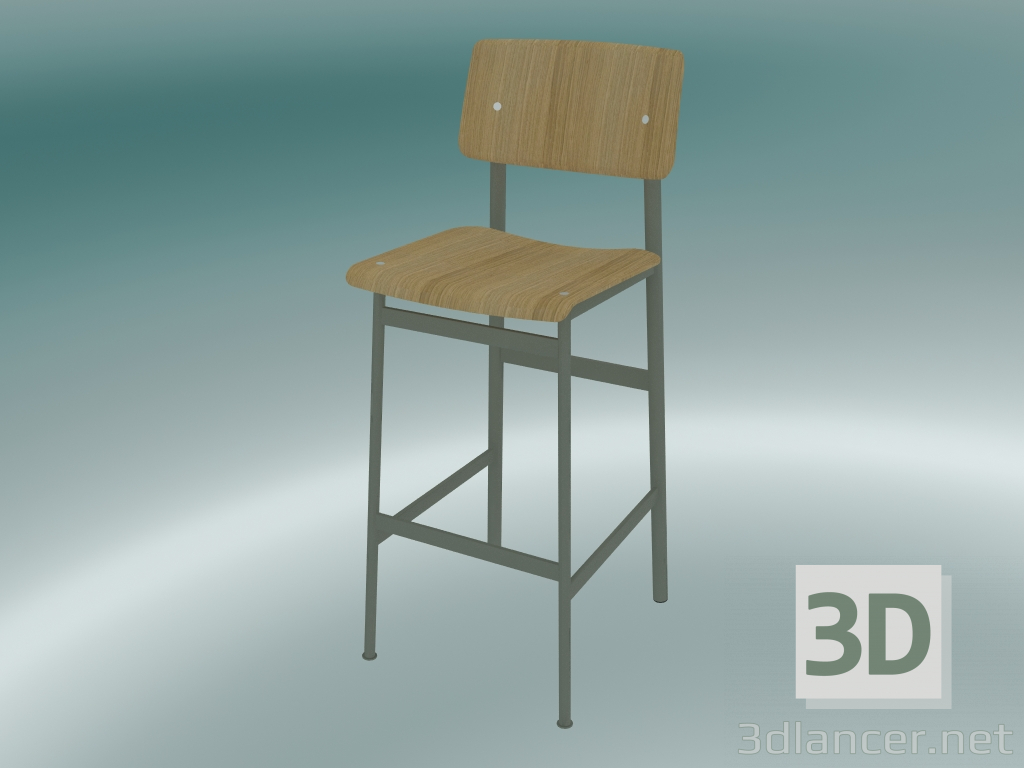 Modelo 3d Cadeira alta Loft (75 cm, carvalho, verde empoeirado) - preview