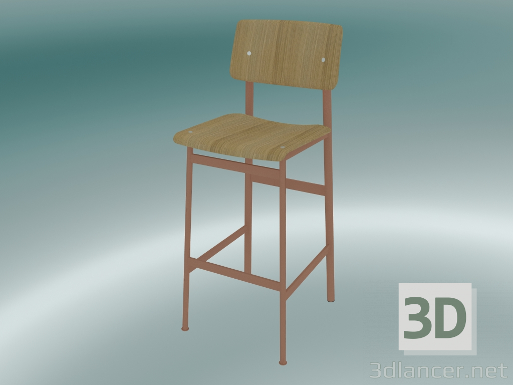 3d model Silla de bar Loft (75 cm, roble, rosa polvorienta) - vista previa