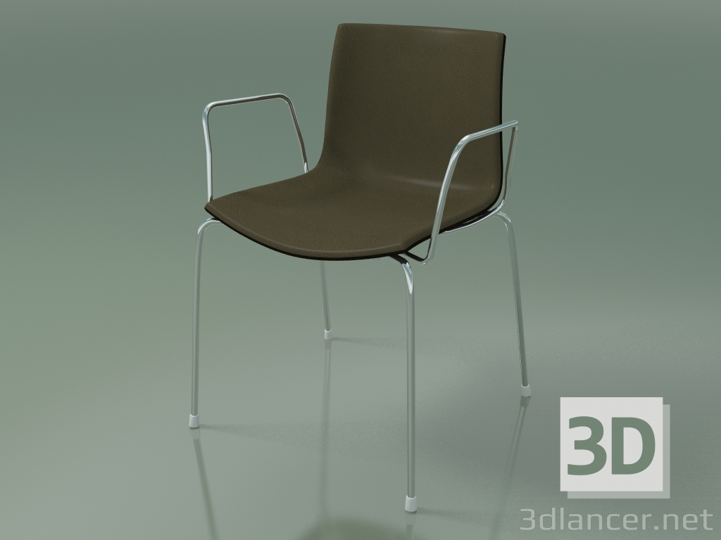 3d model Silla 0325 (4 patas con reposabrazos y tapicería de cuero, wengué) - vista previa