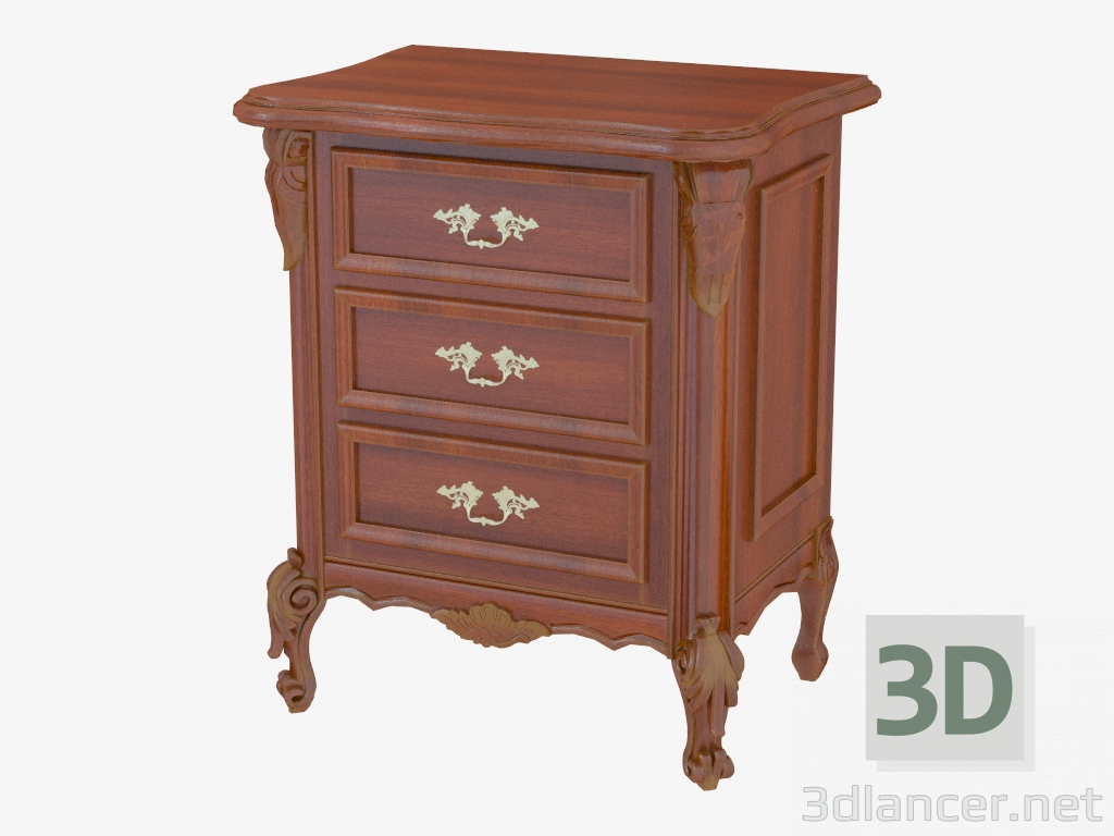 3D Modell Bedside drei Schubladen BN8833 (Holz) - Vorschau