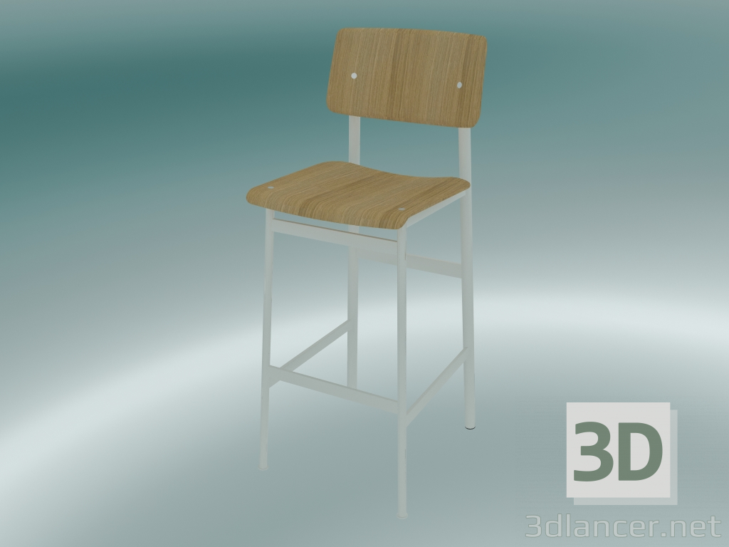 3d model Silla de bar Loft (75 cm, roble, blanco) - vista previa