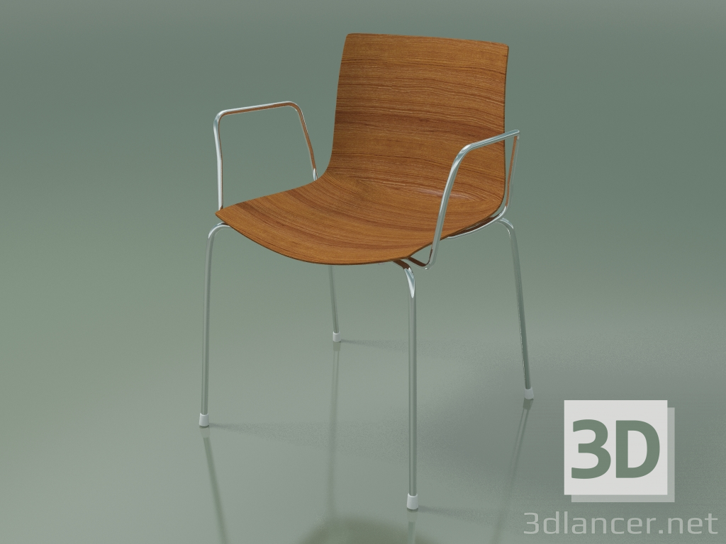 3D Modell Stuhl 0351 (4 Beine mit Armlehnen, Teak-Effekt) - Vorschau