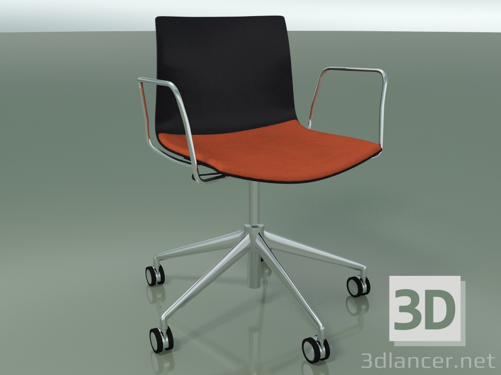 Modelo 3d Cadeira 0302 (5 rodas, com braços, LU1, com almofada para assento, PO00109) - preview