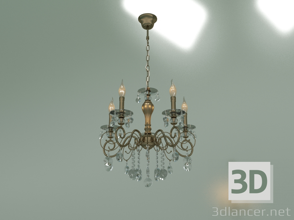 modello 3D Lampadario a sospensione Ravenna 10104-5 (bronzo antico-cristallo trasparente) - anteprima