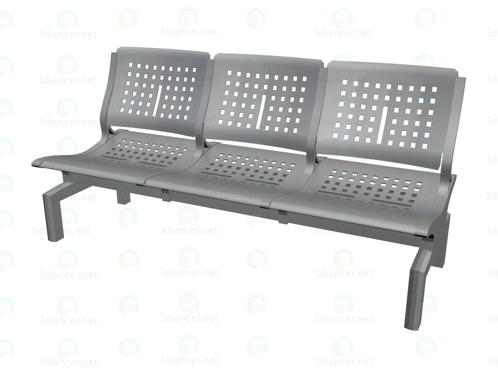 3 डी मॉडल 3-व्यक्ति बेंच armrests सम्मेलन के लिए बिना - पूर्वावलोकन