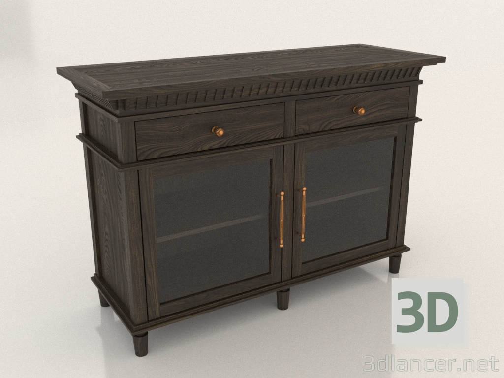 modèle 3D Commode (2 sections) avec portes vitrées - preview