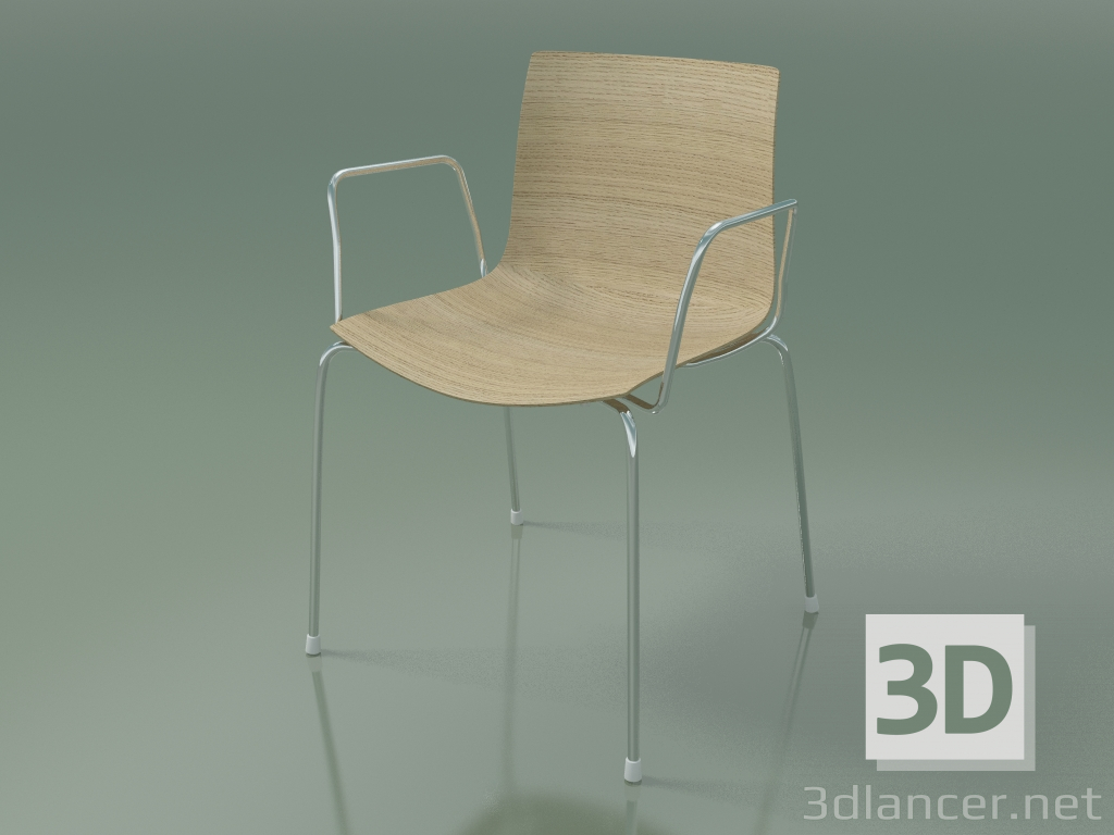 3d model Silla 0351 (4 patas con reposabrazos, roble blanqueado) - vista previa