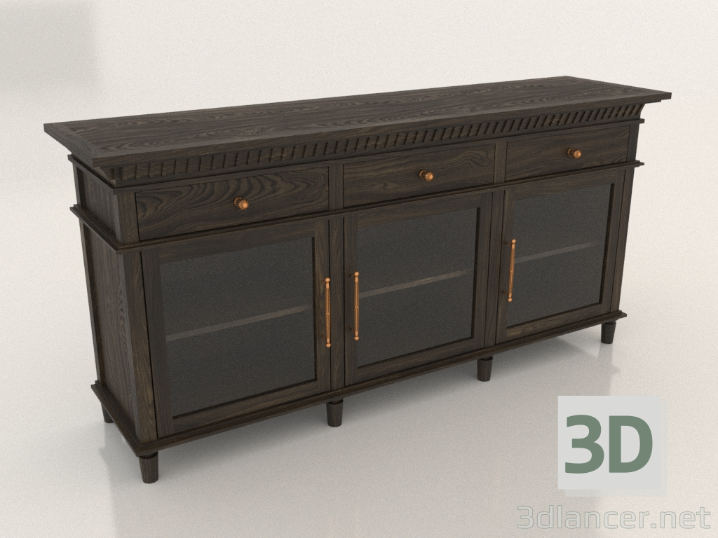 3d model Chest of drawers (3 sections) with glass doors - preview