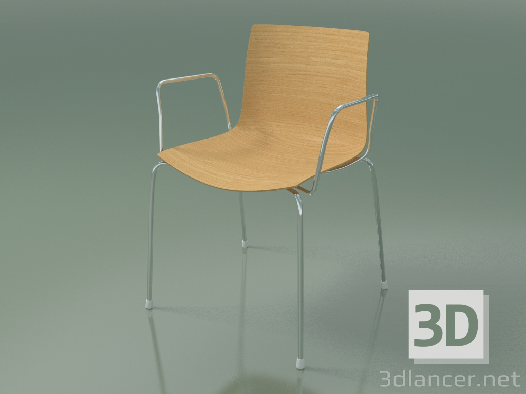 3d model Silla 0351 (4 patas con reposabrazos, roble natural) - vista previa