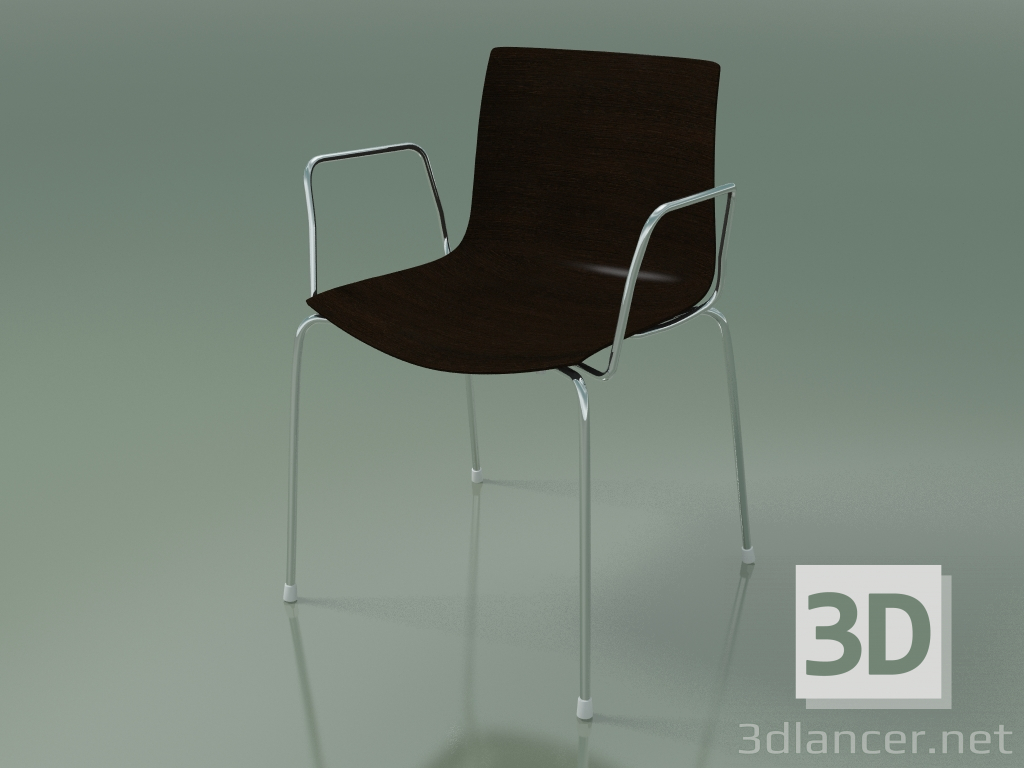 3d model Silla 0351 (4 patas con reposabrazos, wengué) - vista previa