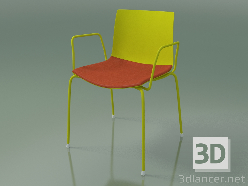 3d model Silla 0450 (4 patas con reposabrazos y una almohada en el asiento, polipropileno PO00118, V13) - vista previa