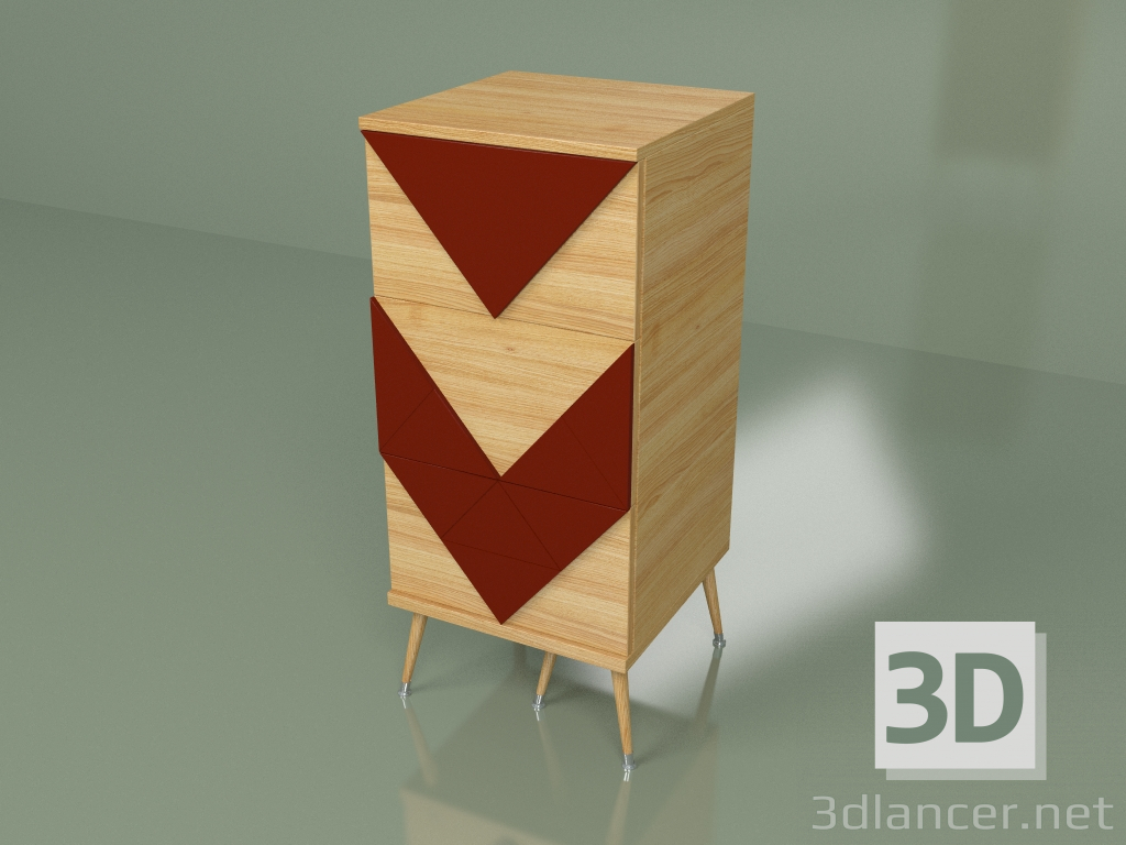 modèle 3D Petite commode Slim Woo (bordeaux) - preview