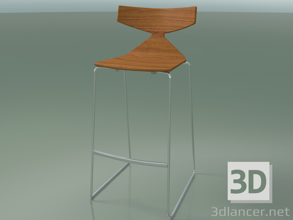 modello 3D Sgabello da bar impilabile 3704 (effetto teak, CRO) - anteprima