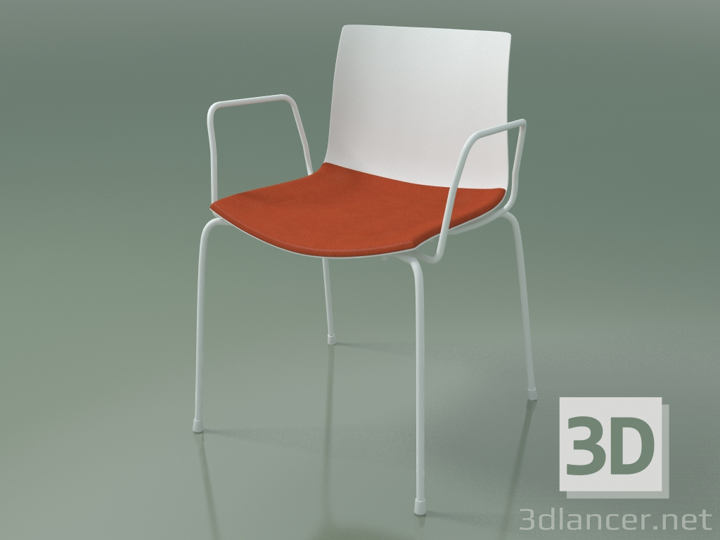 modello 3D Sedia 0450 (4 gambe con braccioli e cuscino sul sedile, polipropilene PO00101, V12) - anteprima