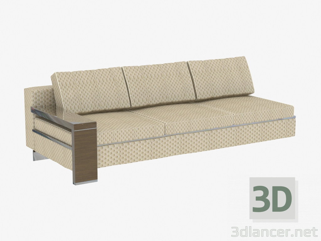 3d model Elemento modular con apoyabrazos de madera, triple - vista previa