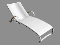 Chaise longue avec accoudoirs en teck et roues