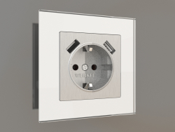 Socket with grounding and 2 USB type A (silver grooved)