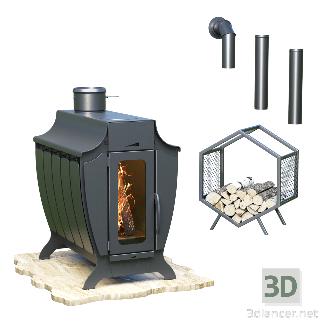 3d Floor Fireplace model buy - render 3d Floor Fireplace model buy - render
