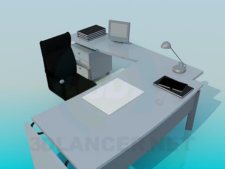 modèle 3D Bureau et chaise - preview